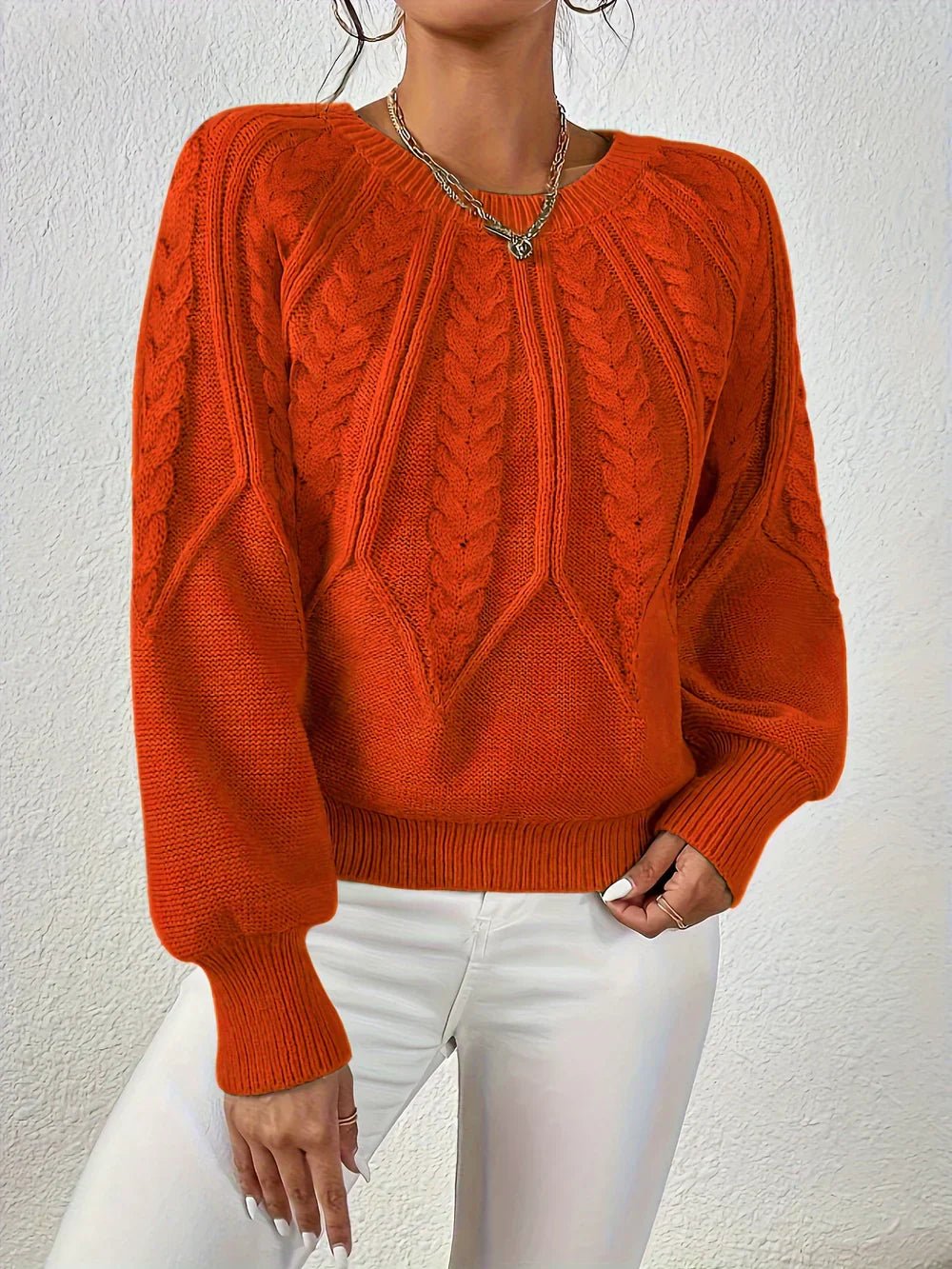 Rosalen | Women's Cable Knit Chunky Relaxed Fit Long Sleeve Sweater