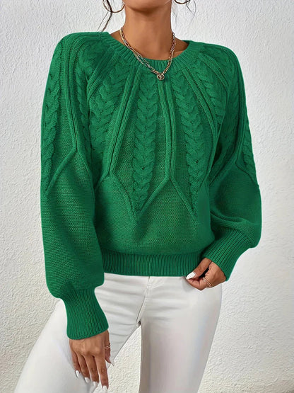 Rosalen | Women's Cable Knit Chunky Relaxed Fit Long Sleeve Sweater