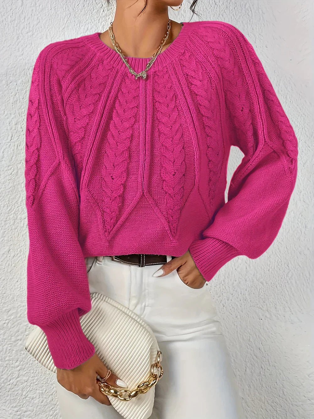 Rosalen | Women's Cable Knit Chunky Relaxed Fit Long Sleeve Sweater