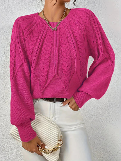 Rosalen | Women's Cable Knit Chunky Relaxed Fit Long Sleeve Sweater