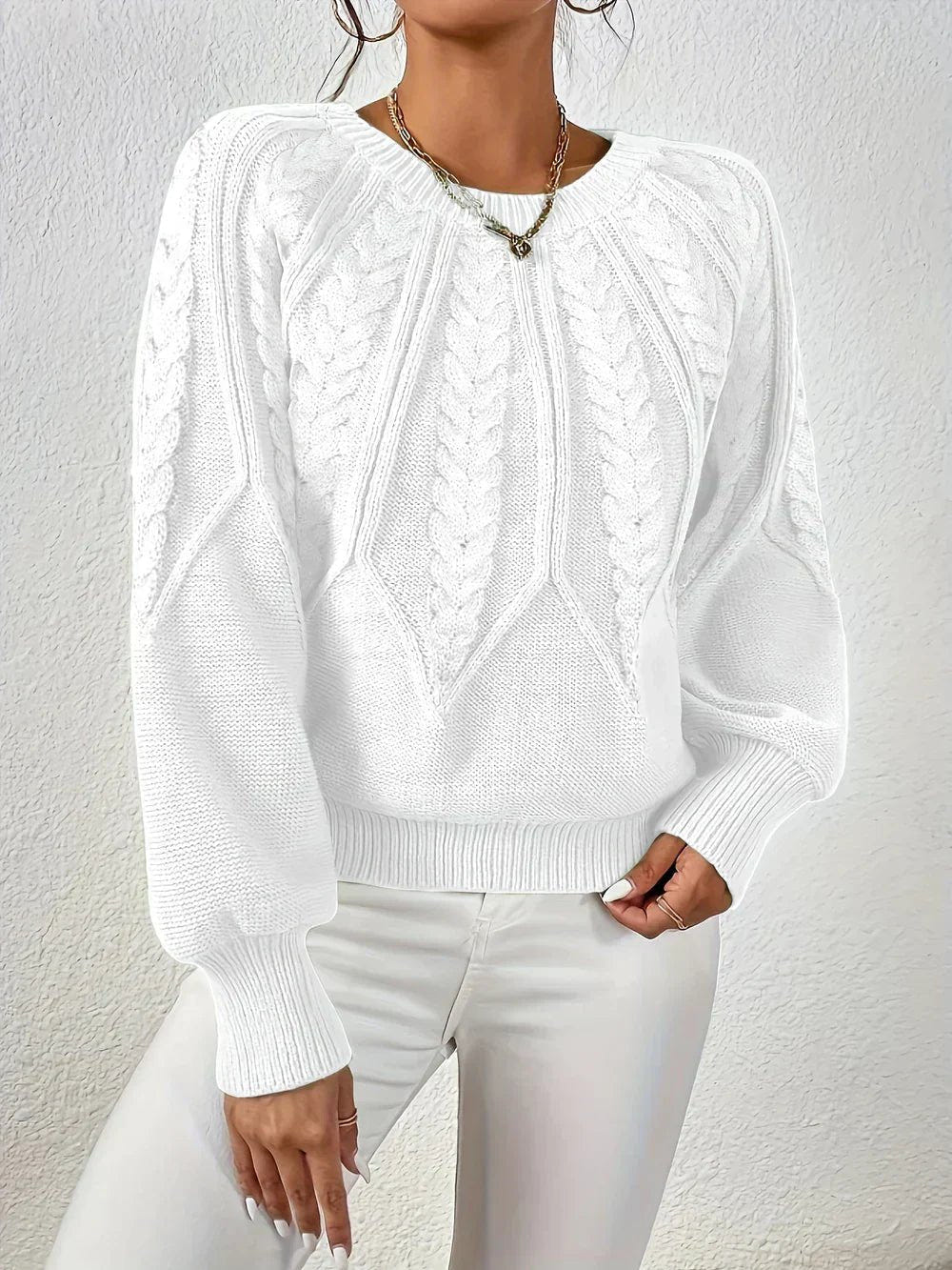 Rosalen | Women's Cable Knit Chunky Relaxed Fit Long Sleeve Sweater
