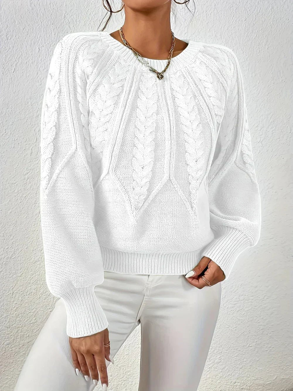 Rosalen | Women's Cable Knit Chunky Relaxed Fit Long Sleeve Sweater
