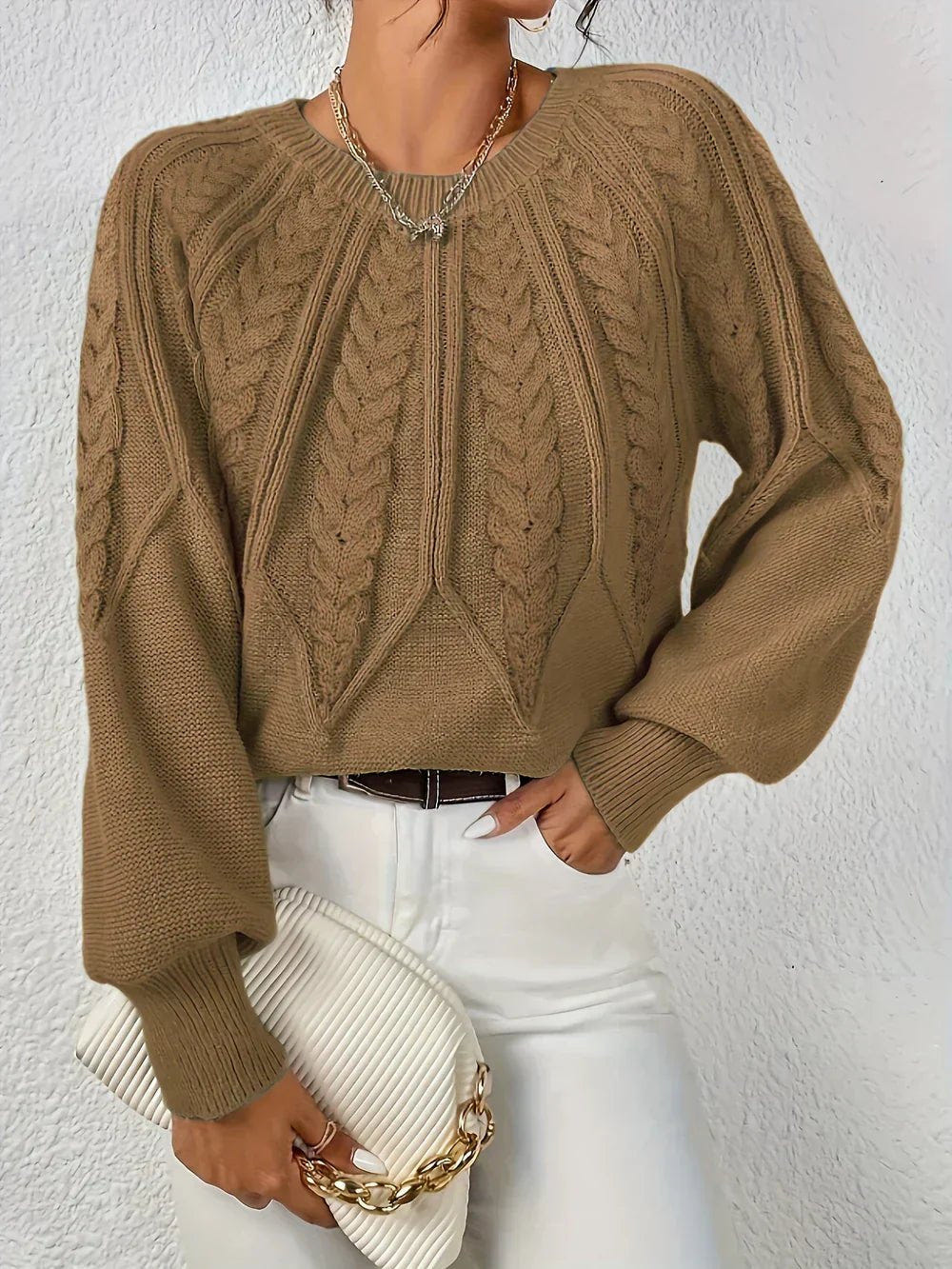 Rosalen | Women's Cable Knit Chunky Relaxed Fit Long Sleeve Sweater