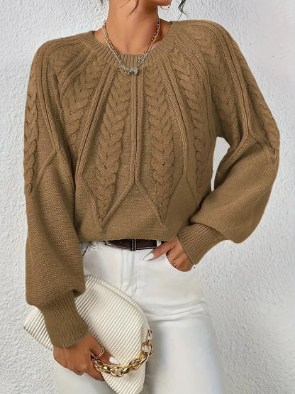 Rosalen | Women's Cable Knit Chunky Relaxed Fit Long Sleeve Sweater
