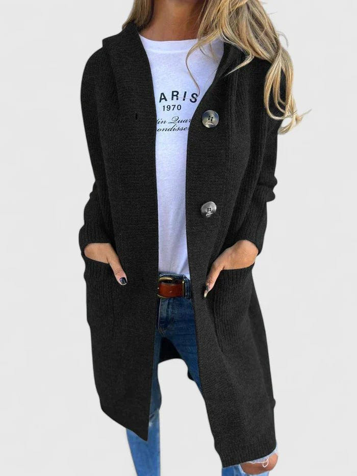 Elowena | Women's Longline Hooded Button Front Chunky Knit Cardigan