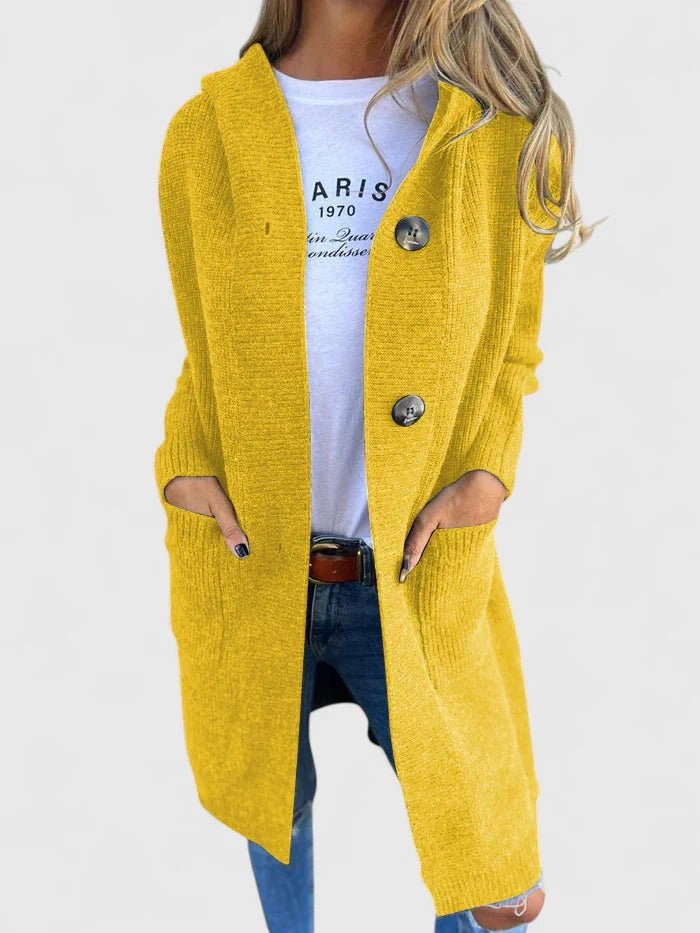 Elowena | Women's Longline Hooded Button Front Chunky Knit Cardigan