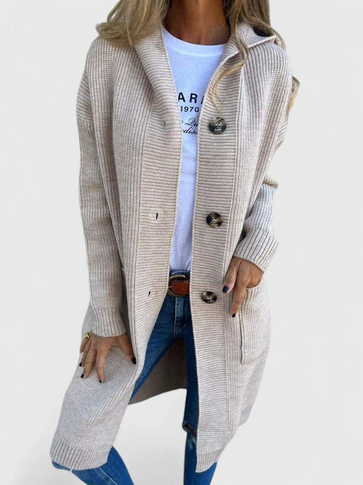 Elowena | Women's Longline Hooded Button Front Chunky Knit Cardigan
