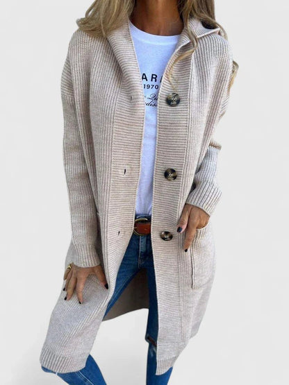 Elowena | Women's Longline Hooded Button Front Chunky Knit Cardigan