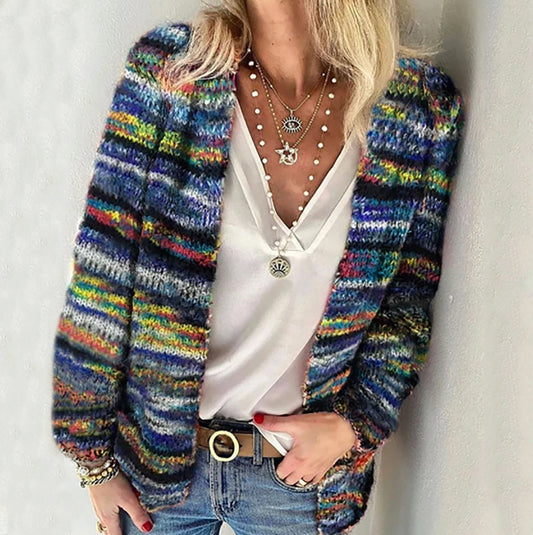 Marisette | Women's Multicolor Chunky Knit Open Front Long Cardigan