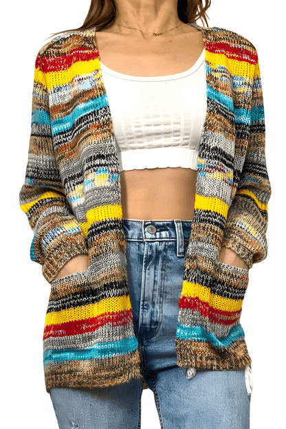 Faylinn | Women's Striped Open Front Knit Cardigan