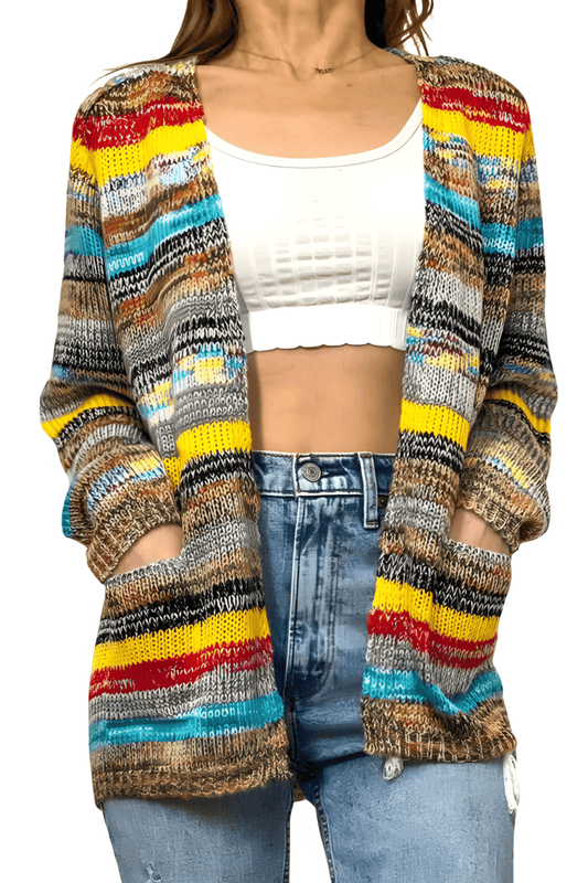 Faylinn | Women's Striped Open Front Knit Cardigan