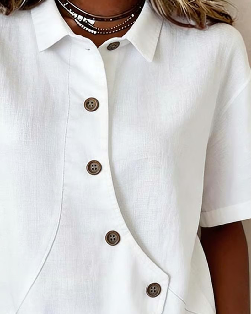Adeline | Women's Asymmetrical Placket Button Down Linen Blend Shirt
