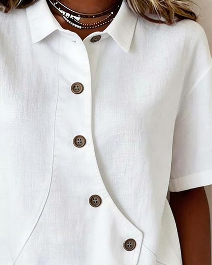 Adeline | Women's Asymmetrical Placket Button Down Linen Blend Shirt