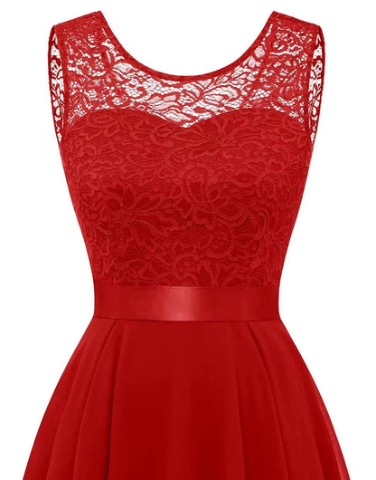 Kaitlyn | Lace Bodice Scoop Neck High Low Chiffon Elegant Wedding Guest Dress