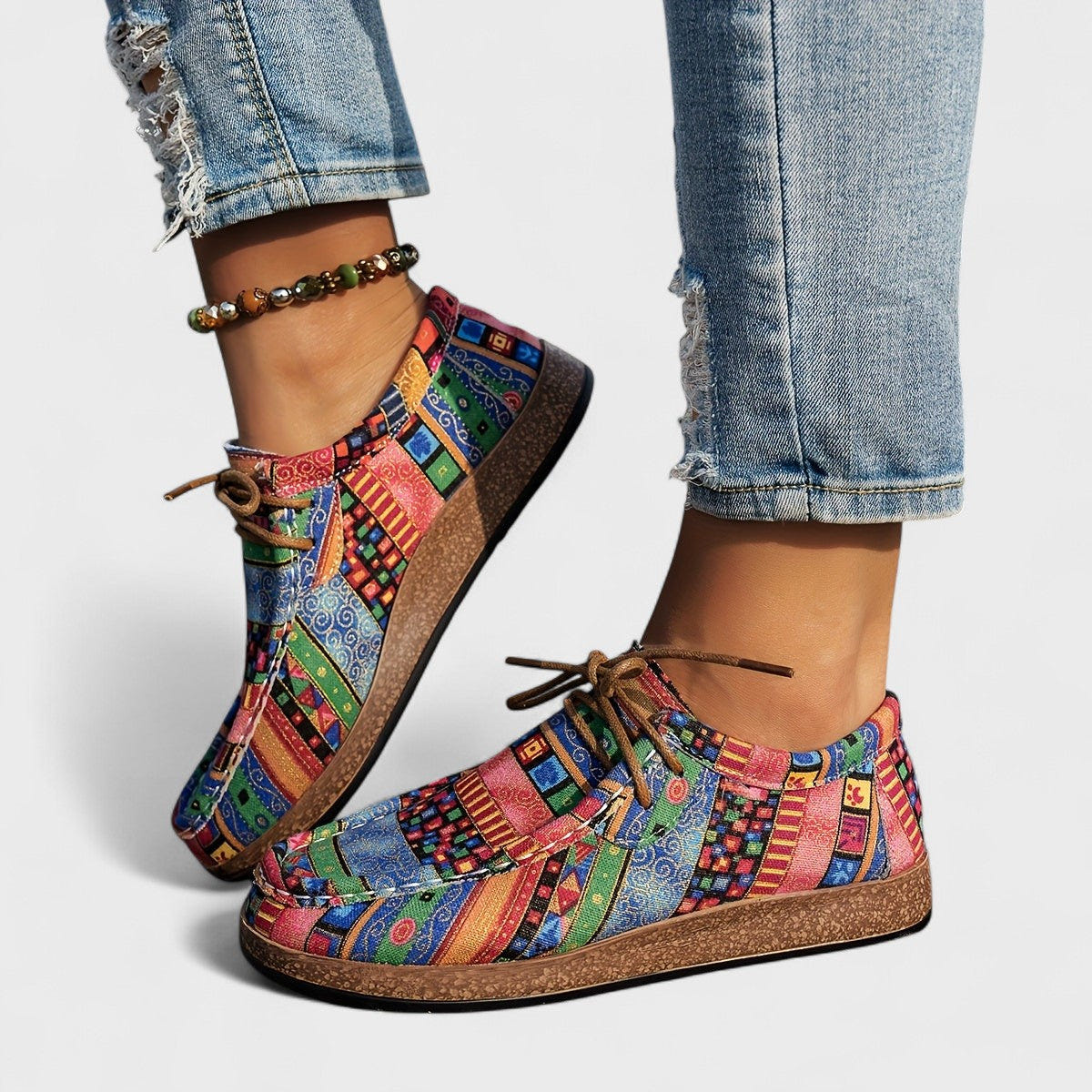 Thessaly | Women's Bohemian Aztec Print Lace-Up Platform Sneaker