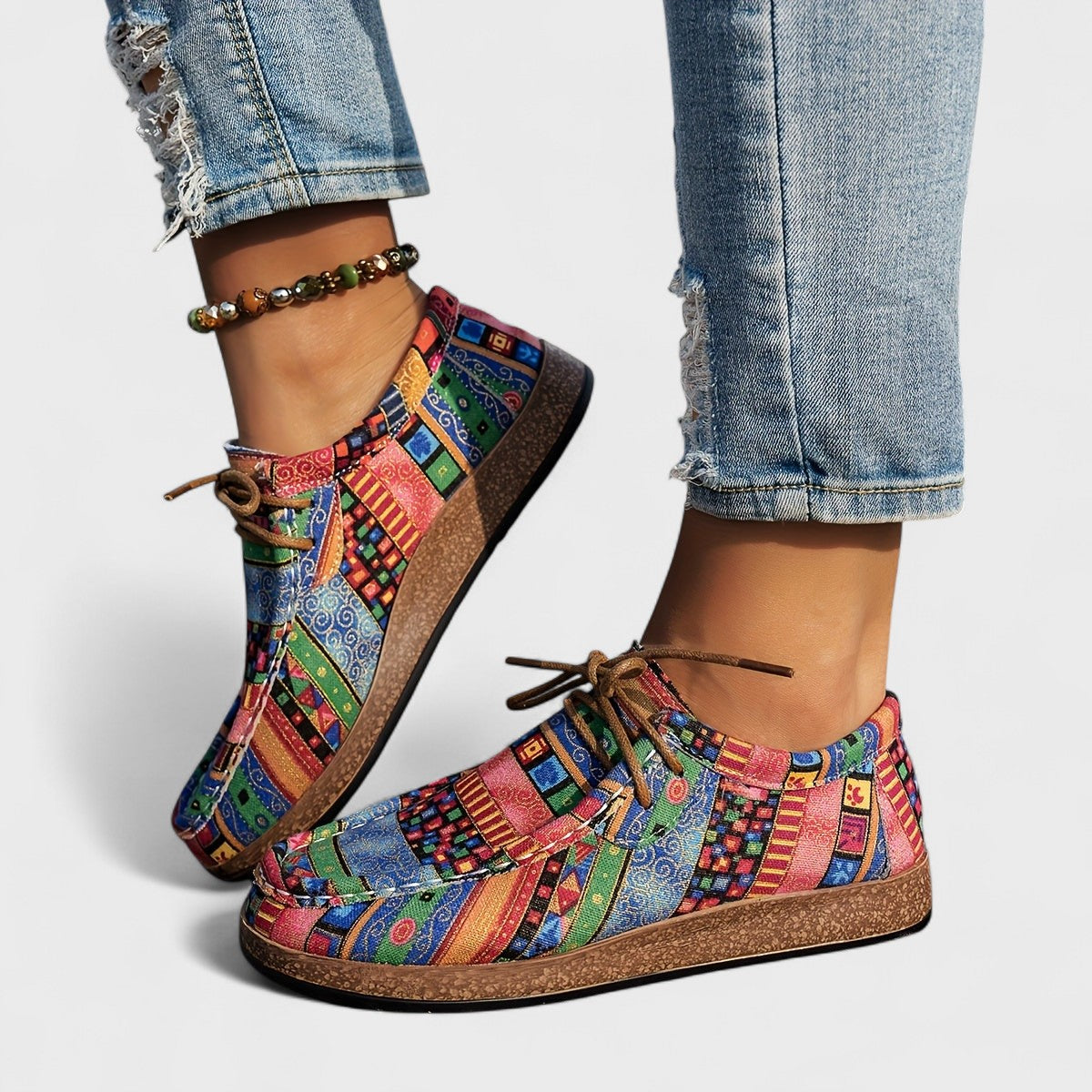 Thessaly | Women's Bohemian Aztec Print Lace-Up Platform Sneaker