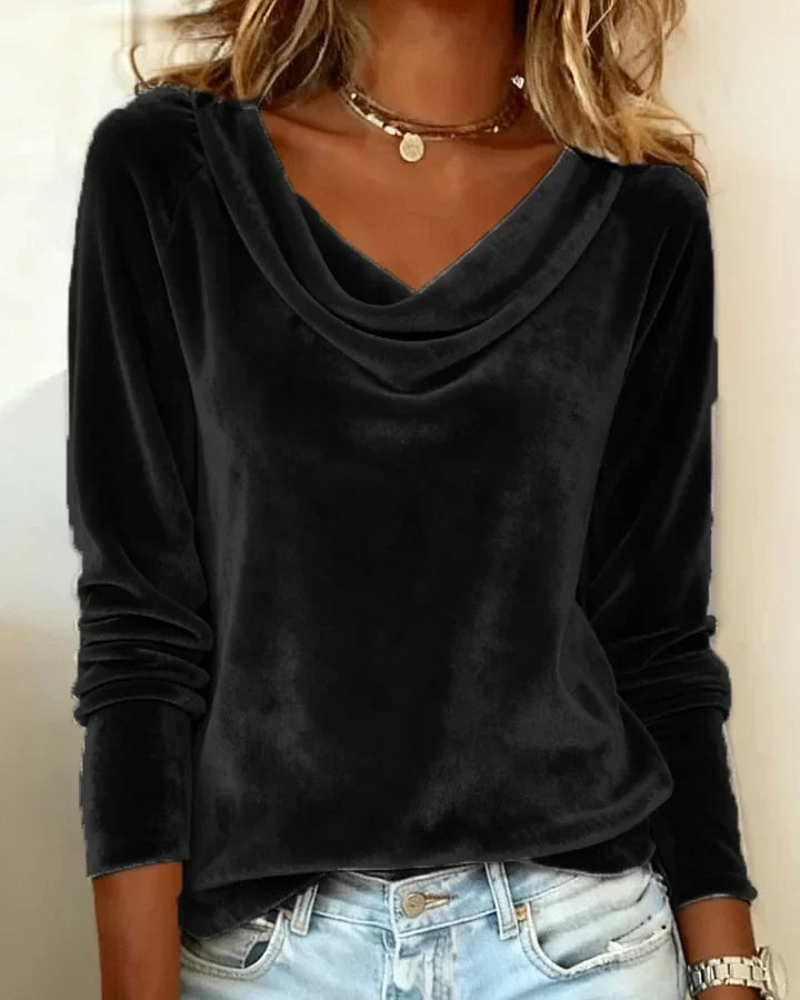 Elysande | Women's Velvet Cowl Neck Long Sleeve Blouse