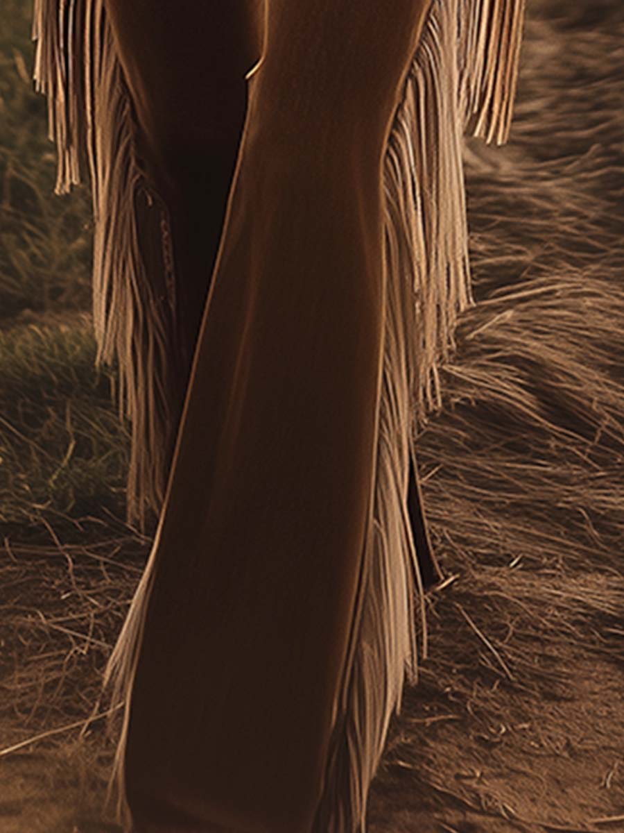 Cordelia | High Waist Side Fringe Flare Western Jean