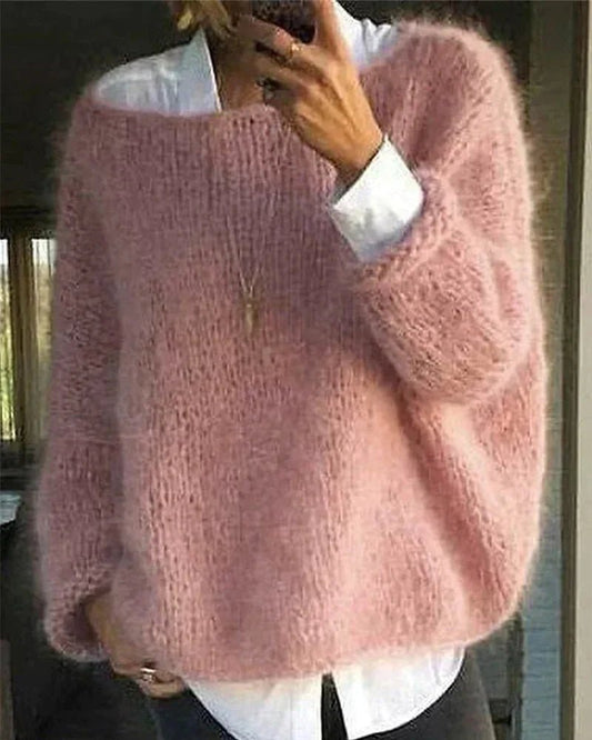 Wilhelmina | Women's Off The Shoulder Fluffy Knitted Oversized Sweater