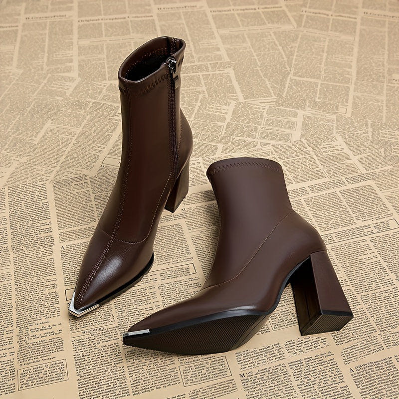 Vionora | Women's Pointed-Toe Chunky Heel Ankle Boot