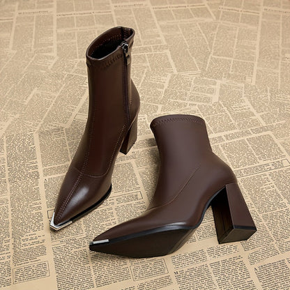 Vionora | Women's Pointed-Toe Chunky Heel Ankle Boot