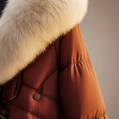 Wrenith | Women's Glossy Puffer Faux Fur Collar Down Jacket