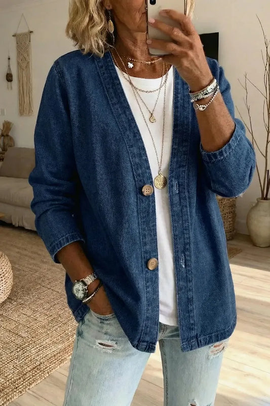 Marlowe | Women's Denim Open-Front Relaxed Fit Cardigan