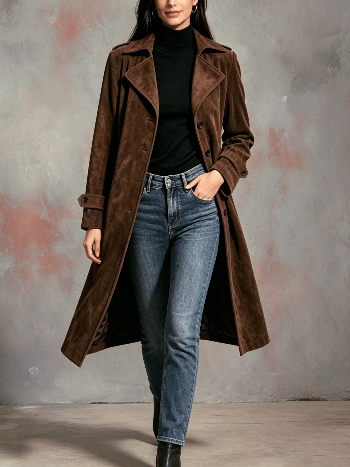 Marlowyx | Women's Longline Suede Lapel Trench Coat