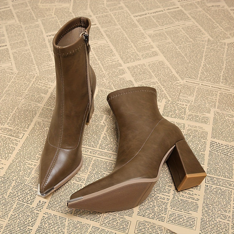 Vionora | Women's Pointed-Toe Chunky Heel Ankle Boot