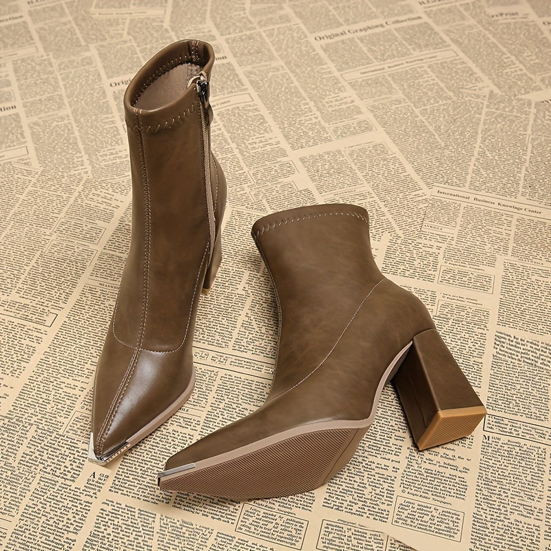 Vionora | Women's Pointed-Toe Chunky Heel Ankle Boot