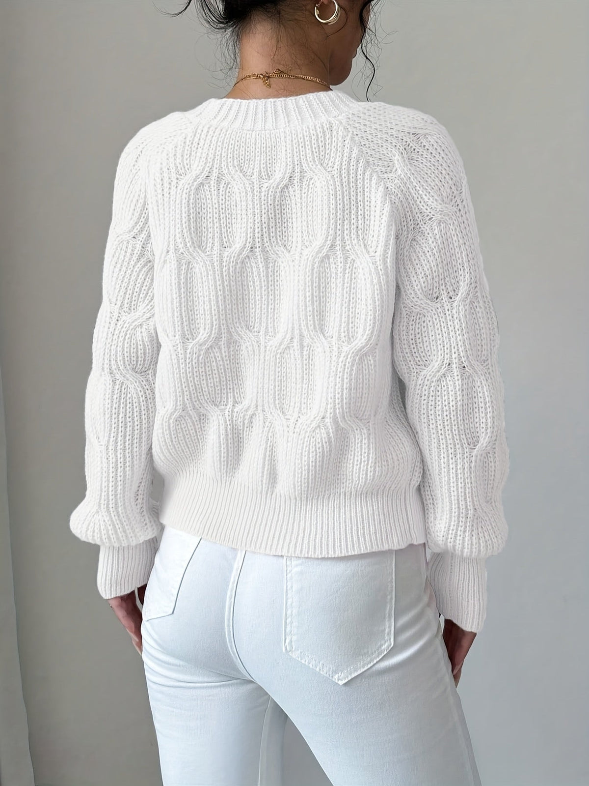Rosalind | Women's Bow-Detail Cable Knit V-Neck Button-Front Cardigan