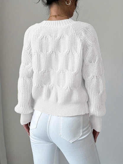Rosalind | Women's Bow-Detail Cable Knit V-Neck Button-Front Cardigan