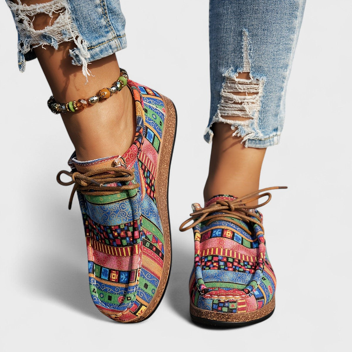 Thessaly | Women's Bohemian Aztec Print Lace-Up Platform Sneaker