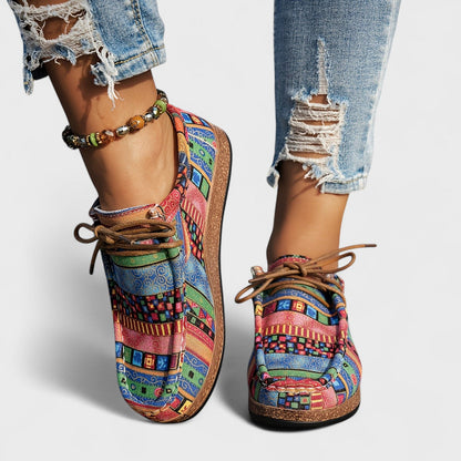 Thessaly | Women's Bohemian Aztec Print Lace-Up Platform Sneaker