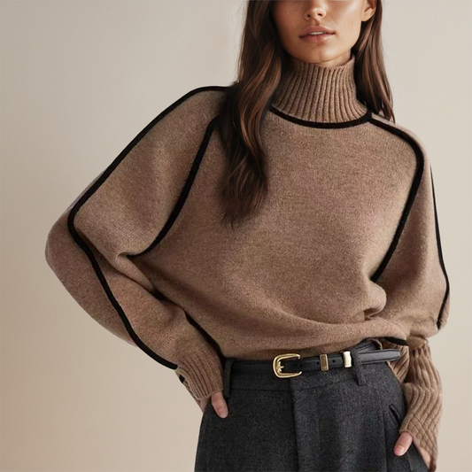 Verena | Women's Turtleneck Knitted Chunky Knit Contrast Trim Sweater