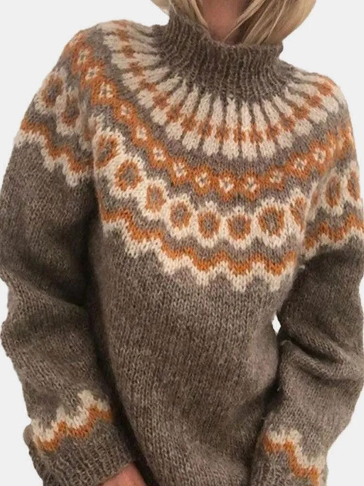 Solenne | Women's Nordic Fair Isle Mock Neck Knit Sweater