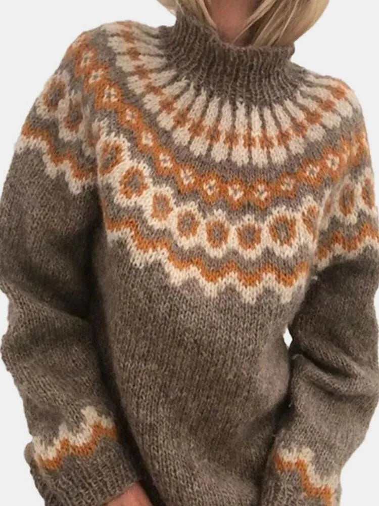 Solenne | Women's Nordic Fair Isle Mock Neck Knit Sweater