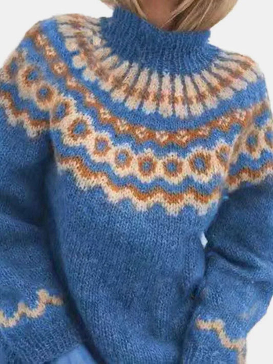 Solenne | Women's Nordic Fair Isle Mock Neck Knit Sweater