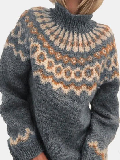 Solenne | Women's Nordic Fair Isle Mock Neck Knit Sweater
