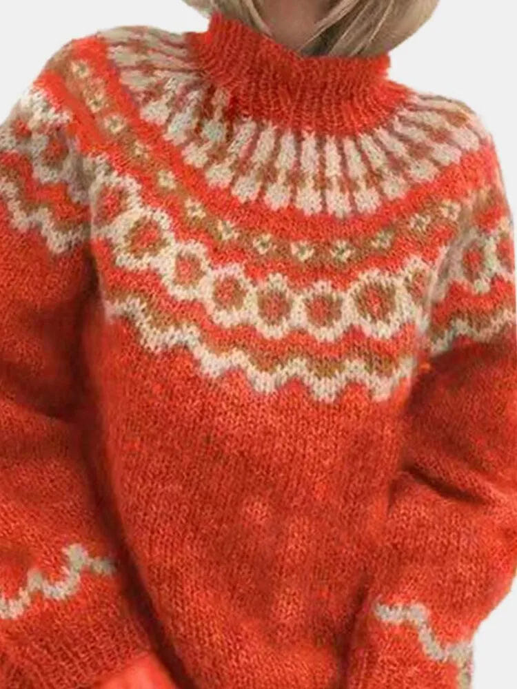Solenne | Women's Nordic Fair Isle Mock Neck Knit Sweater