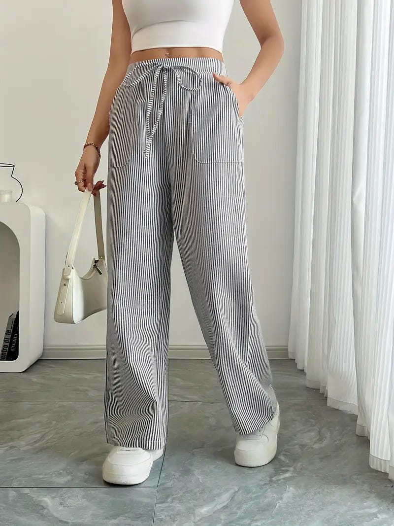 Marbella | Women's Wide Leg Striped Drawstring Beach Pants