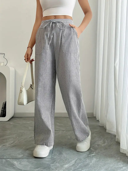Marbella | Women's Wide Leg Striped Drawstring Beach Pants