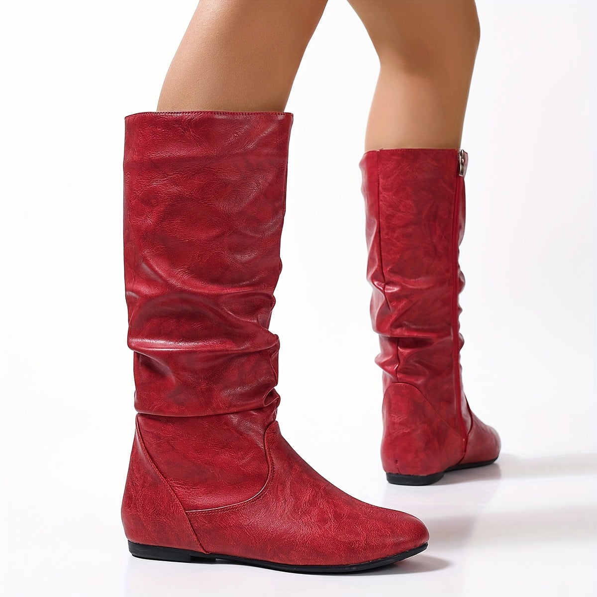 Fenara | Women's Slouch Flat Side Zip Mid-Calf Boot