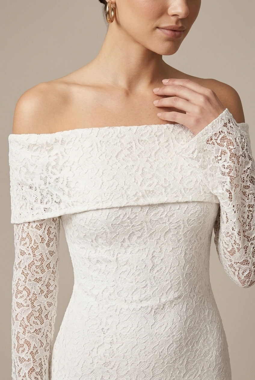 Luna | Lace Off Shoulder Bell Sleeve Maxi Wedding Guest Dress