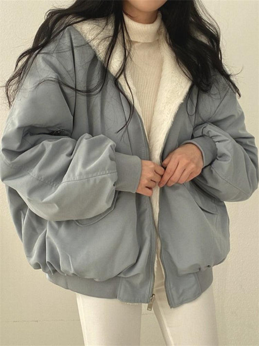 Nolwen | Women's Oversized Fleece Lined Hooded Bomber Jacket