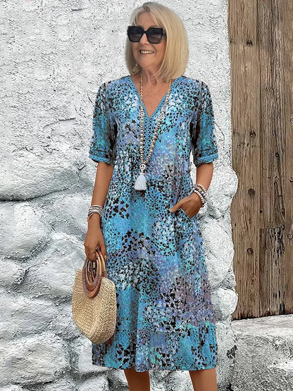 Ruby | Floral V Neck Short Sleeve Loose Casual Summer Midi Dress