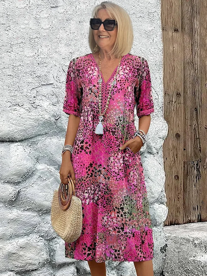 Ruby | Floral V Neck Short Sleeve Loose Casual Summer Midi Dress