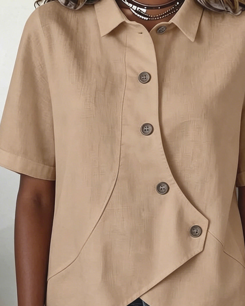 Adeline | Women's Asymmetrical Placket Button Down Linen Blend Shirt