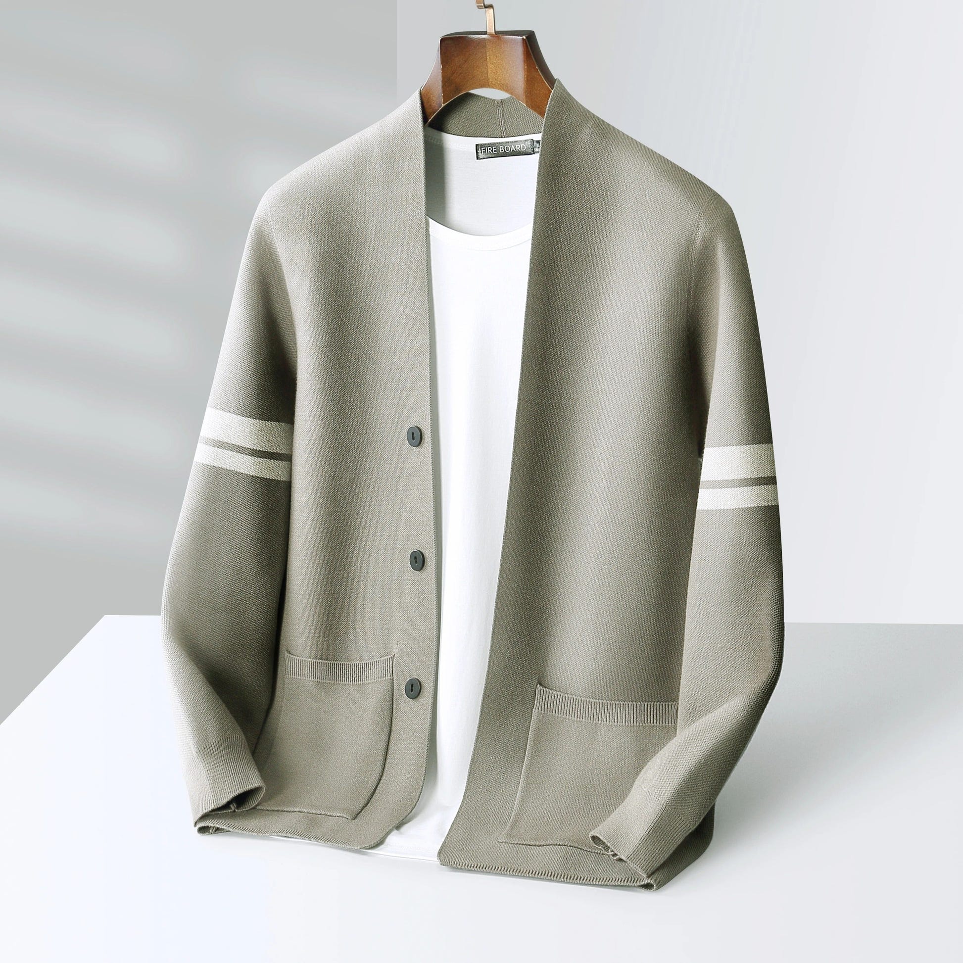 Osric | Men's Knit Striped Sleeve Open Front Cardigan