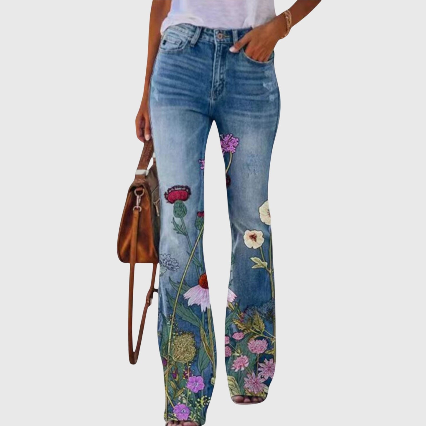 Marigold | Women's High-Waisted Floral Print Flare Denim Jeans